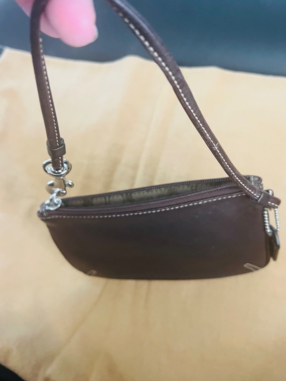 Coach Dark Brown Leather Wristlet with Silver Hardware - Picture 5 of 7